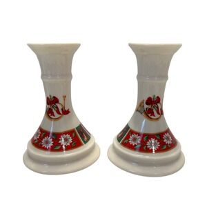 Classic Traditions Charlton Hall Christmas Ceramic Candle Holder Pair Japan 5"